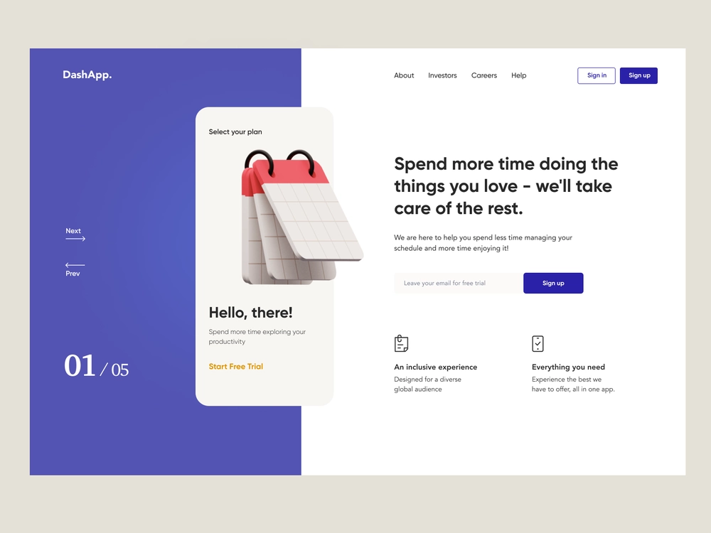 DashApp landing