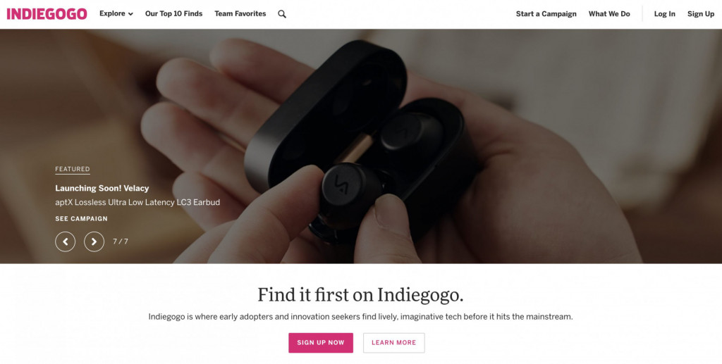 crowdfunding websites design - indiegogo